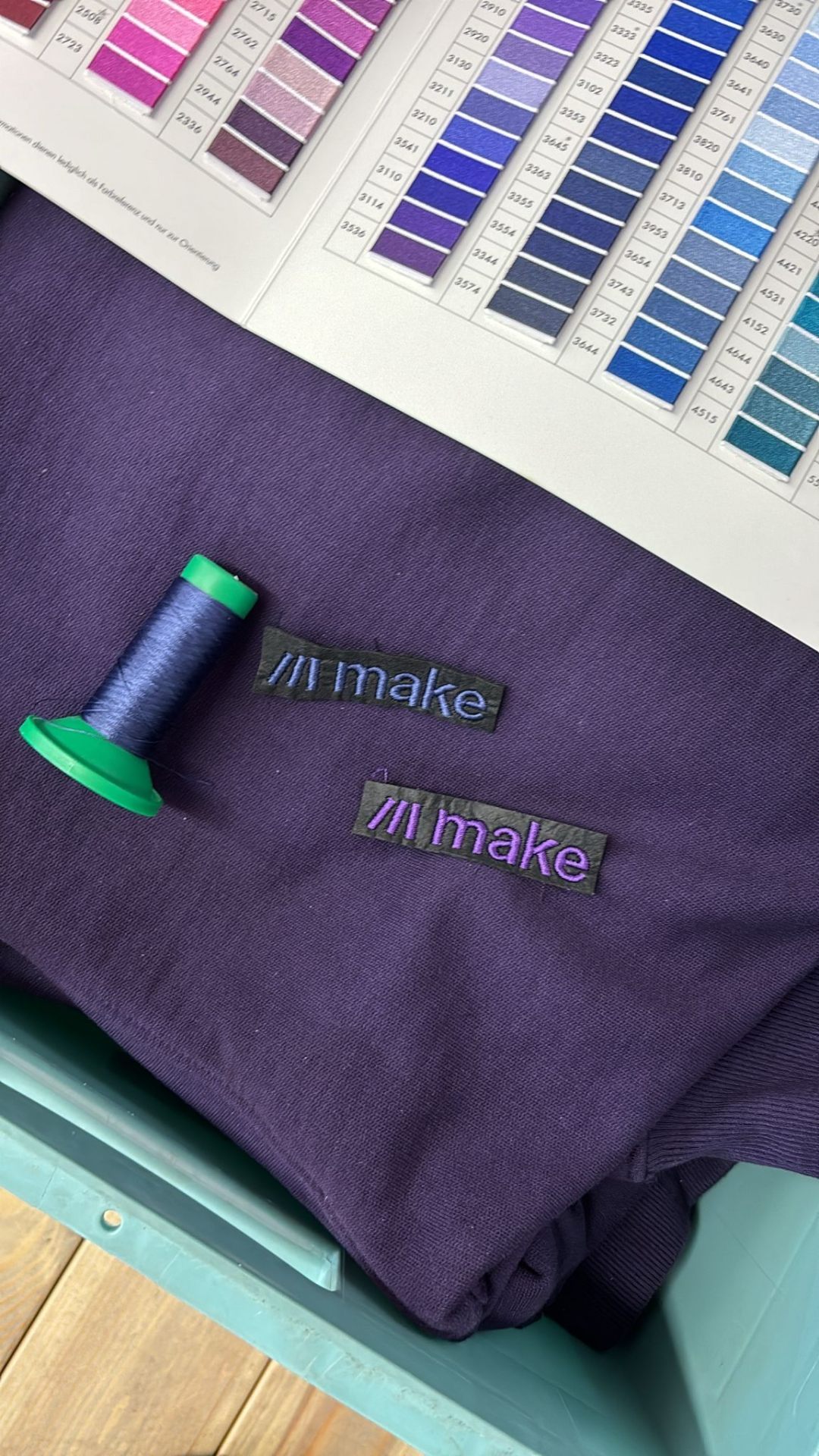 Thread color swatches used for embroidery testing on custom merchandise apparel
